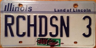 Illinois vanity RiCHarD SoN license plate Rich Richie Richardson Rick Ricky Dick