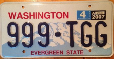 Washington Triple Digit 9 license plate   repeating number 999 TGG