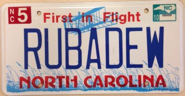 North Carolina vanity RUBADEW Rubadue license plate Ruba Dew Ruben NC