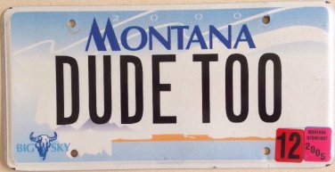 Vanity DUDE TOO license plate City Slicker Person Man Woman Slang Friend Dandy
