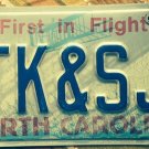 North Carolina vanity TK & SJ license plate NC
