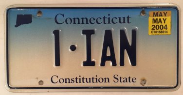 Connecticut vanity 1 IAN license plate Ean Iain Ion Eon Eion Jan Eian Eann Ivan