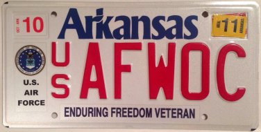 AIR FORCE ENDURING FREEDOM VETERAN license plate War Terrorism Pilot Mitary WOC