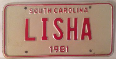 Vanity LISHA license plate Lashae Lesha Leisha Leesha Licha Alicia Felicia Lisa