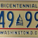 District Columbia Taxation license plate D.C. USA Graphic Washington DC 349 991