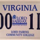 Rare Virginia Lord Fairfax Community College License Plate University low #1