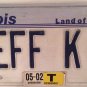 Vanity JEFFREY JEFF K license plate Jefferson Geoff Geoffrey Jefferey