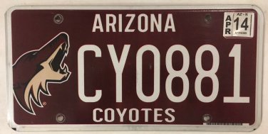 AZ COYOTES ICE HOCKEY license plate MHL Glendale Gila River Arena Phoenix