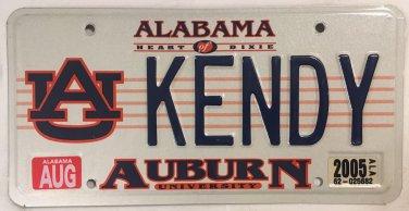 Alabama AUBURN UNIVERSITY vanity KEN KENNETH CANDY KENDY license plate Kennedy