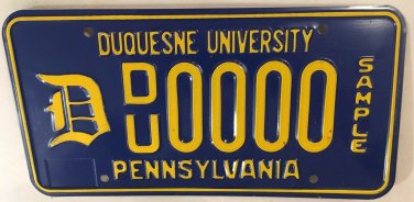 Pennsylvania DUQUESNE UNIVERSITY ALUMNI license plate Dukes Pittsburgh Duke NCAA