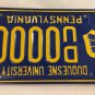Pennsylvania DUQUESNE UNIVERSITY ALUMNI license plate Dukes Pittsburgh Duke NCAA