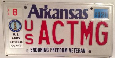Arkansas US ARMY NATIONAL GUARD ENDURING FREEDOM VETERAN license plate Military