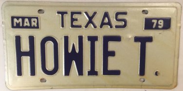 Rear vanity HOWIE T HOWARD license plate 1979 Howe Howen Hewie TX