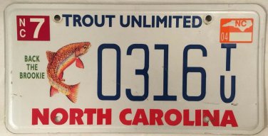NC WILDLIFE TROUT license plate Brookie Fish Fishing River Fly Fisherman Angling