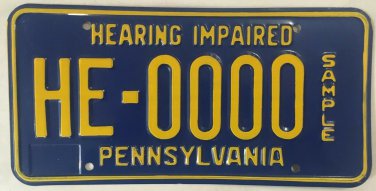 PA HEARING IMPAIRED DEAF ASL license plate Hard Loss American Sign Language Ear
