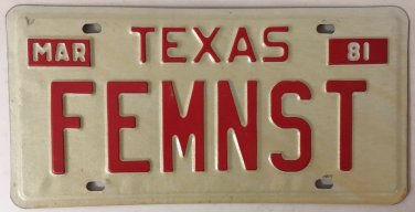 TX vanity FEMINIST license plate Women Rights Liberation Equality Sexes Pay Vote