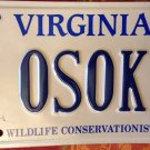 Virginia Wildlife DEER vanity ONE SHOT ONE KILL license plate hunting Hunter