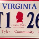 Virginia John Tyler Community College license plate Chester Midlothian JTCC VA