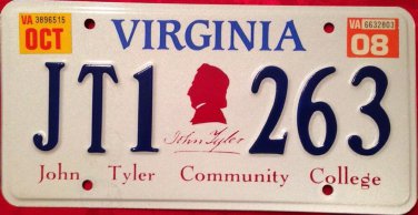 Virginia John Tyler Community College license plate Chester Midlothian JTCC VA