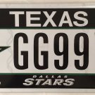 TX NHL DALLAS STARS license plate National Hockey League GG 99 VP North Stanley