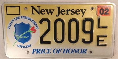New Jersey THIN BLUE LINE FALLEN POLICE OFFICER vanity 2009 license plate Honor