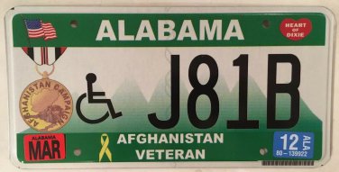 AFGHANISTAN WAR VETERAN license plate Afghan Persian Gulf vet Medal wheelchair
