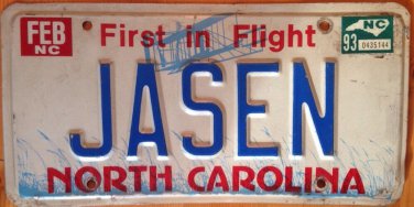 North Carolina vanity JASEN JASON License Plate Jasin Jayson Jaysen Jaison Jacen