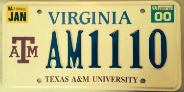 Texas A&M University AGGIES license plate College Station Reveille IX TAMU TX