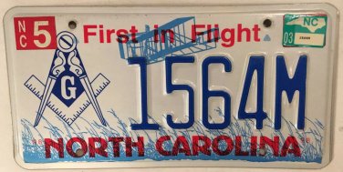 North Carolina FREE MASON FREEMASON license plate Master Masonic Grand Lodge NC