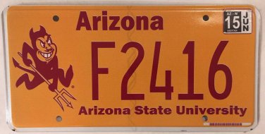 ASU ARIZONA STATE UNIVERSITY SUN DEVILS license plate Tempe Polytechnic Sparky