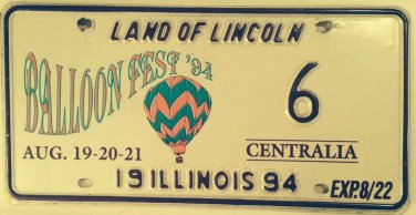 HOT AIR BALLOON #6 single Digit license plate Ballooning Low Number Sky Fly Trip