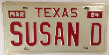 Vanity SUSAN D license plate 1984 Sue Susanna Susannah Suzanne Suzie Suzy Suzi