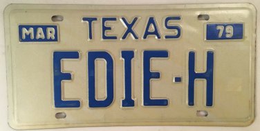 Vanity EDIE EDITH H license plate 1979 Eddie Eda Edi Edy Ede Eddy Edwards Edwina