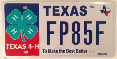 TEXAS 4-H license plate Make Best Better Clover Learn Doing Head Heart USDA 4H