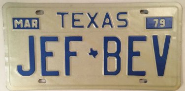 Vanity JEFF JEFFREY BEV BEVERLY license plate 1982 Jeffry Geoffrey Beverli Hills