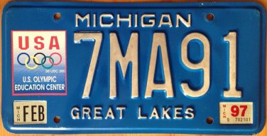 MI 2018 USA WINTER OLYMPICS license plate PyeongChang Korea Olympic Games XXIII