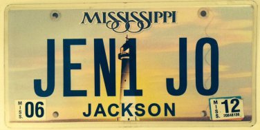 Vanity JENI JENNY JO license plate Jennifer Josephine Joseph Joe Jose Jenn Jen