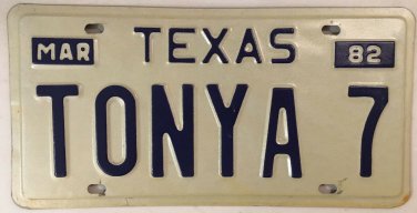 Vanity TONYA 7 license plate Antonia Tatiana Toni Antonina Tanya Tonyah Tonnya
