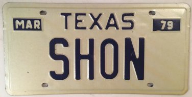 TX vanity SHON SEAN SHAWN license plate Shaun Shaughn 1979