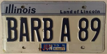 Vanity BARBARA BARB 1989 license plate Barbie Bobbie Barbra Babette Bonnie Babe