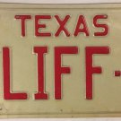 TX vanity CLIFF J CLIFFORD license plate 1978 Clifton Clive Clyff Clift red Dog