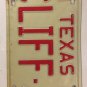 TX vanity CLIFF J CLIFFORD license plate 1978 Clifton Clive Clyff Clift red Dog