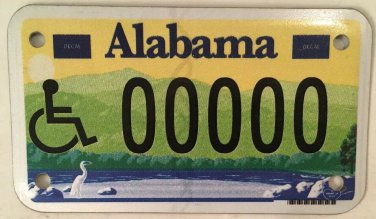 Alabama HANDICAP MOTORCYCLE 00000 PROTOTYPE license plate sample repeating 0