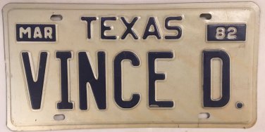 TX vanity VINCE D VINCENT license plate 1982 Vinny Vinnie Vincente Vicenzo Vin