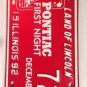 PONTIAC FIRST NIGHT license plate New Year's Eve Illinois Car General Motors GM