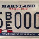 Maryland 1812 license plate QUADRUPLE 0 Zero 0000 repeating number Triple 000 BE