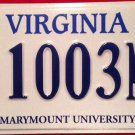 MARYMOUNT UNIVERSITY SAINTS Low Number license plate RSHM Arlington school Rome
