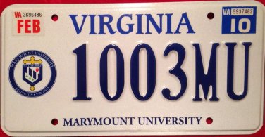 MARYMOUNT UNIVERSITY SAINTS Low Number license plate RSHM Arlington school Rome