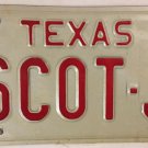TX vanity SCOT SCOTT J license plate 1984 Scottish Scottie Scotty Scotto