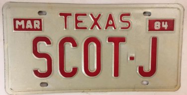 TX vanity SCOT SCOTT J license plate 1984 Scottish Scottie Scotty Scotto